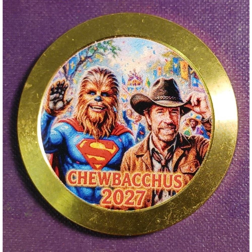Chewbacchus 2027 New Orleans Mardi Gras poker chip Doubloon / Chuck Norris